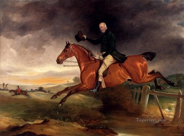 M. George Marriott sur son chasseur de baie prenant un cheval de clôture John Ferneley Snr Peinture à l'huile